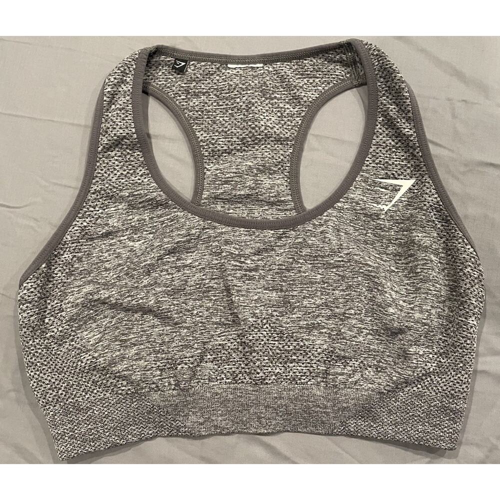 Gymshark Women’s M/L Vital Seamless Sports Bra Heather Gray Logo Yoga Gym